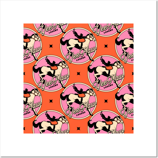 Yee Haw Black Cat Pattern in orange Wall Art by The Charcoal Cat Co.